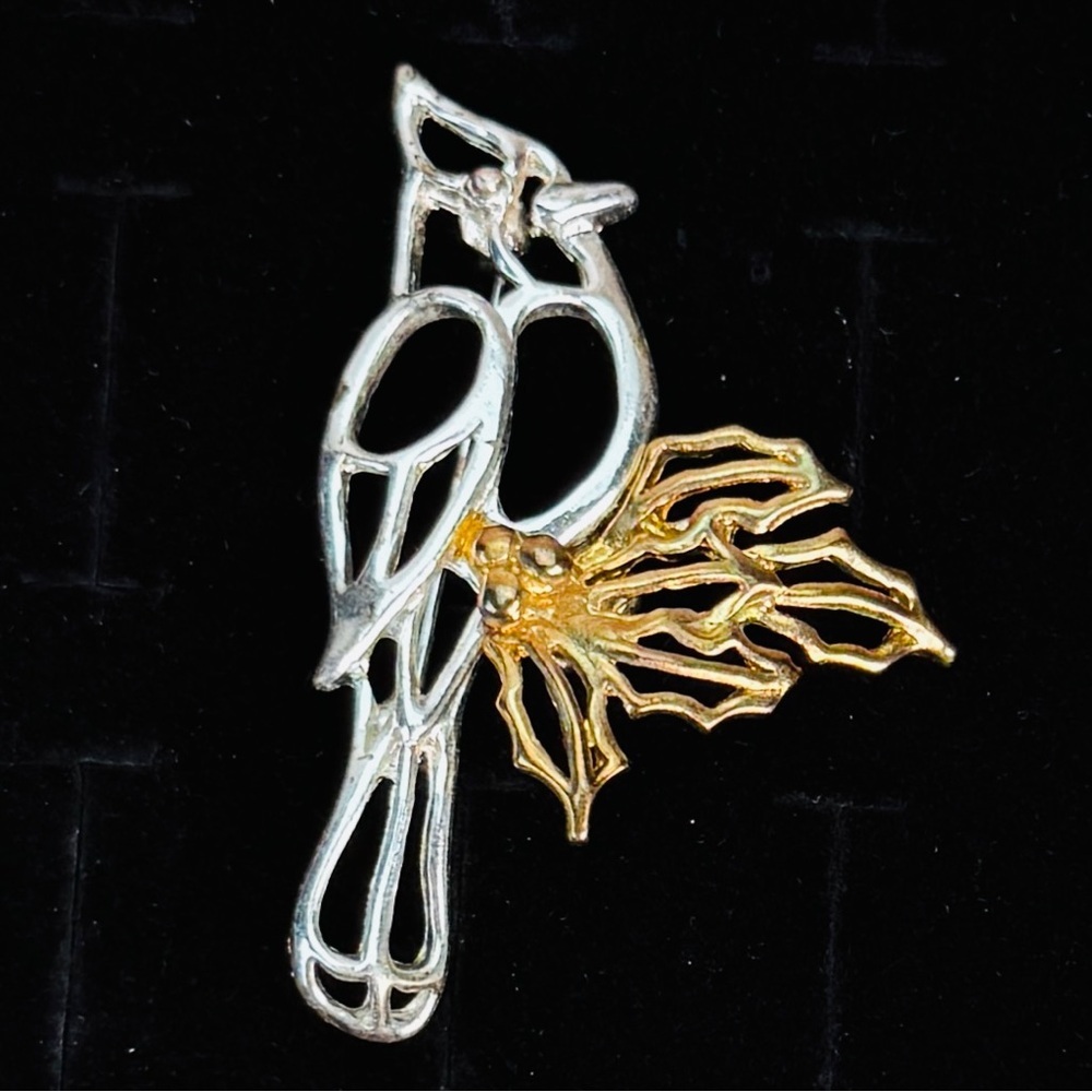 Elegant Silvertone and Goldtone Bird Brooch